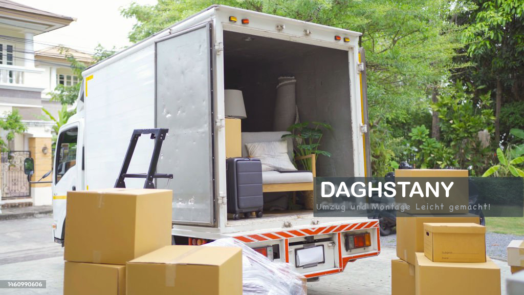 Truck car moving house for customers, delivering boxes and furniture. Vehicle transportation. Shipping and packaging business occupation service company. People lifestyle.